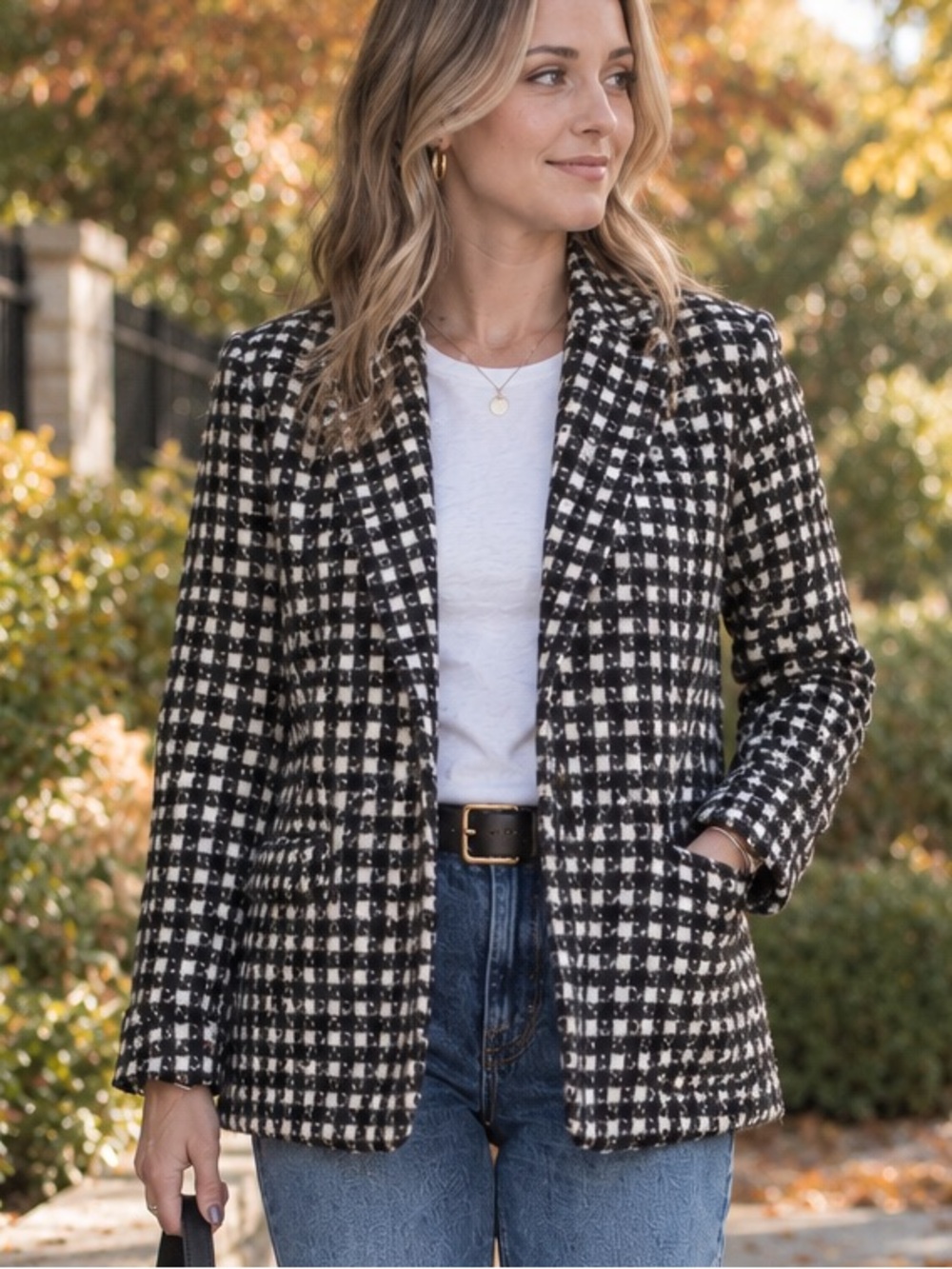 Women's Black & White Houndstooth Pea Coat size xs